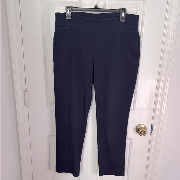 Attyre Slip on Stretch Ankle Cropped Pants, Navy Versatile Office, Casual, Party - Picture 1 of 8